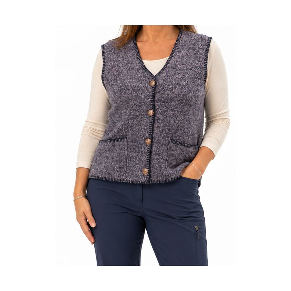 ALPS Sweater Vest Womens Size Large Blue Wool Button Up Blanket Stitch Vintage